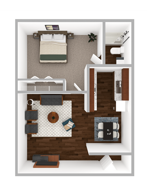 Floor plan for 1 bed, 1 bath, 638 sqft